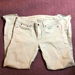 J. Crew Factory garment-dyed light teal ankle skinny jeans